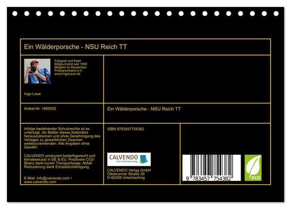 Produktbild: Ein W&auml;lderporsche - NSU Reich TT (Tischkalender 2026 DIN A5 quer), CALVENDO Monatskalender