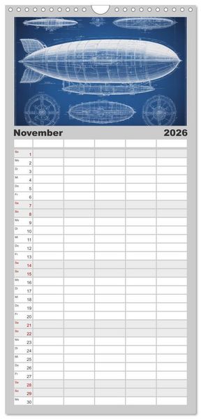 Produktbild: Familienplaner 2026 - Steampunk - Blaupausen mit 5 Spalten (Wandkalender, 21 x 45 cm) CALVENDO