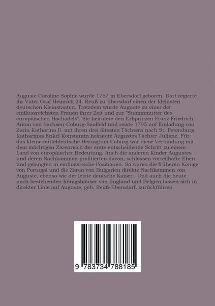 Produktbild: Auguste Caroline Sophie Herzogin von Sachsen-Coburg-Saalfeld geborene Reu&szlig;-Ebersdorf
