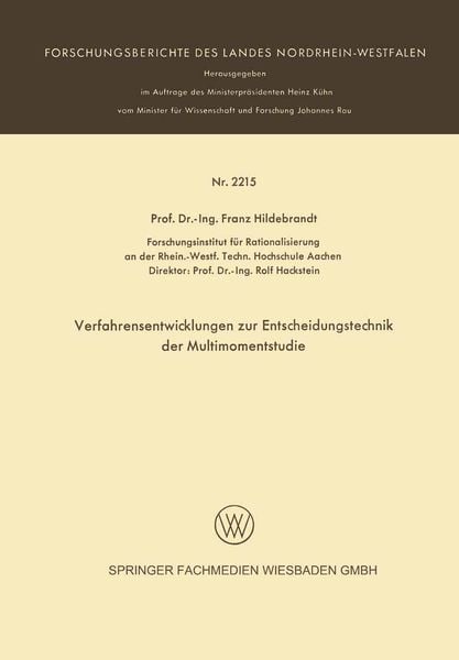 Produktbild: Verfarensentwicklungen zur Entscheidungstechnik der Multimomentstudie