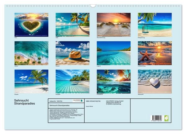 Produktbild: Sehnsucht Strandparadies (Wandkalender 2026 DIN A2 quer), CALVENDO Monatskalender