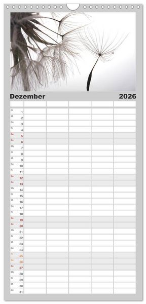 Produktbild: Familienplaner 2026 - Filigrane Pusteblumen / Geburtstagskalender mit 5 Spalten (Wandkalender, 21 x 45 cm) CALVENDO