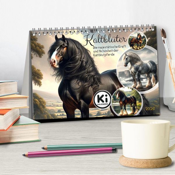 Produktbild: Kaltbl&uuml;ter - Die majest&auml;tische Kraft und Sch&ouml;nheit der Kaltblutpferde (Tischkalender 2026 DIN A5 quer), CALVENDO Monatskalender