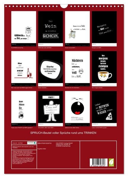 Produktbild: SPRUCH-Beutel voller Spr&uuml;che rund ums TRINKEN (Wandkalender 2026 DIN A3 hoch), CALVENDO Monatskalender