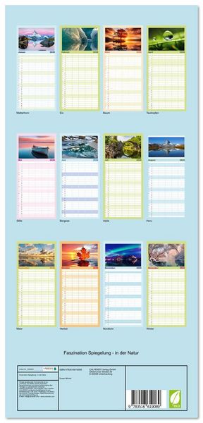 Produktbild: Familienplaner 2026 - Faszination Spiegelung - in der Natur mit 5 Spalten (Wandkalender, 21 x 45 cm) CALVENDO