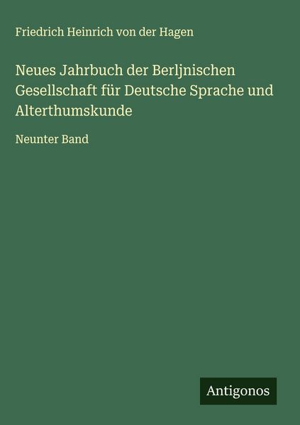 Produktbild: Neues Jahrbuch der Berljnischen Gesellschaft f&uuml;r Deutsche Sprache und Alterthumskunde
