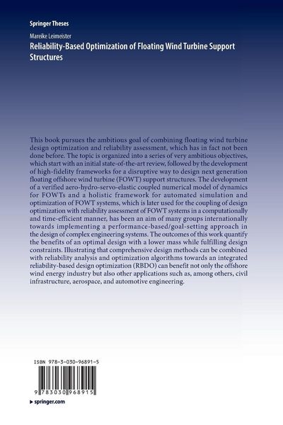 Produktbild: Reliability-Based Optimization of Floating Wind Turbine Support Structures