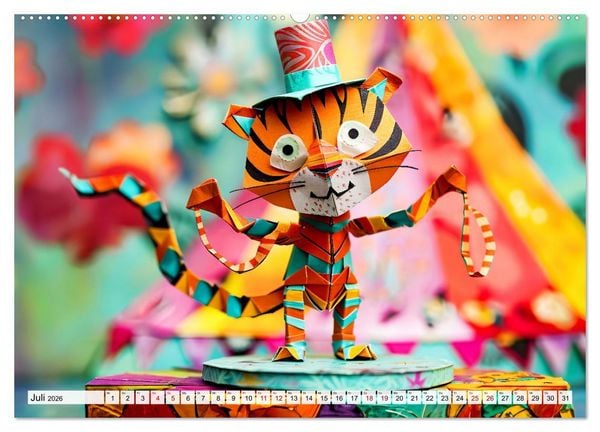 Produktbild: Bunter Origami Zirkus - Farbenfroher Zirkusspa&szlig; mit Origami-Figuren (hochwertiger Premium Wandkalender 2026 DIN A2 quer), Kunstdruck in Hochglanz