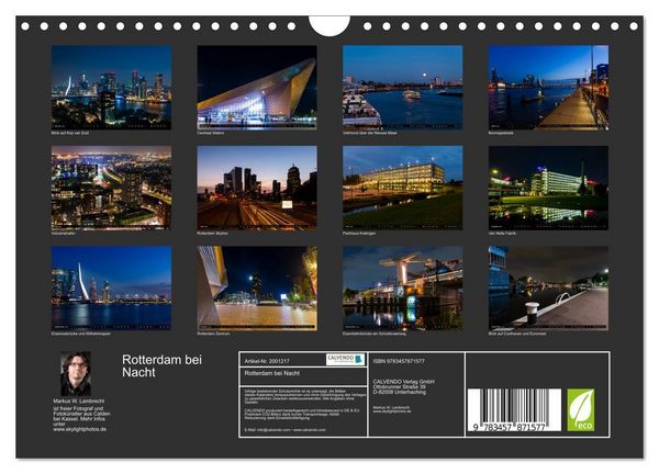 Produktbild: Rotterdam bei Nacht (Wandkalender 2026 DIN A4 quer), CALVENDO Monatskalender