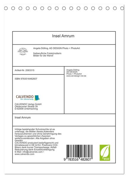 Produktbild: Insel Amrum (Tischkalender 2026 DIN A5 hoch), CALVENDO Monatskalender