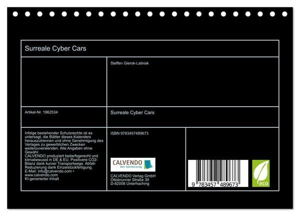 Produktbild: Surreale Cyber Cars (Tischkalender 2026 DIN A5 quer), CALVENDO Monatskalender