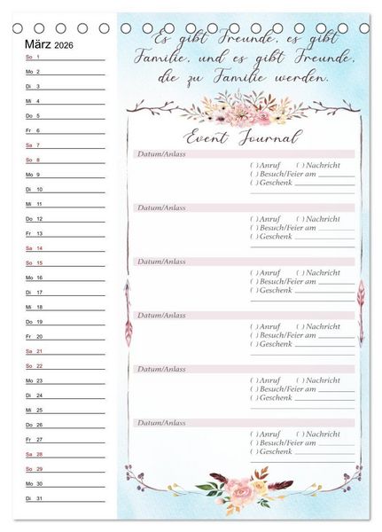Produktbild: Geburtstagsplaner Boho Blau - F&uuml;r Termine, Geschenke, Eventdetails & mehr (Tischkalender 2026 DIN A5 hoch), CALVENDO Monatskalender