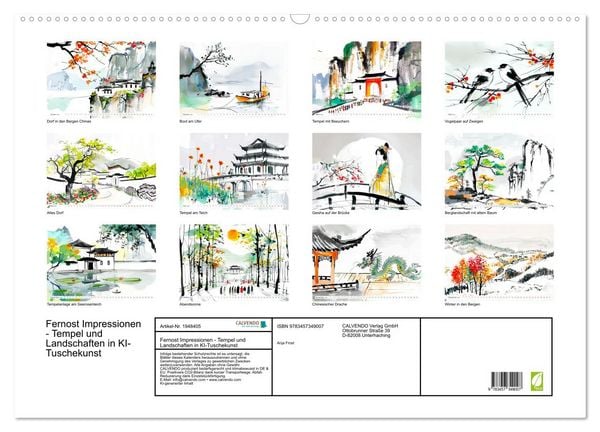 Produktbild: Fernost Impressionen - Tempel und Landschaften in KI-Tuschekunst (Wandkalender 2026 DIN A2 quer), CALVENDO Monatskalender