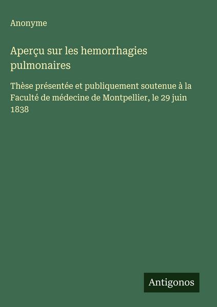 Produktbild: Aper&ccedil;u sur les hemorrhagies pulmonaires