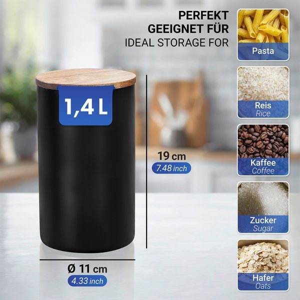 Produktbild: Vorratsdose Mod. Mio Schwarz 1,4 L, Vorratsbeh&auml;lter aus Borosilikatglas mit Deckel