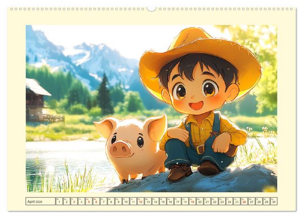 Produktbild: Kleine Farmer. Niedliche Jungs mit ihren tierischen Freunden (Wandkalender 2026 DIN A2 quer), CALVENDO Monatskalender