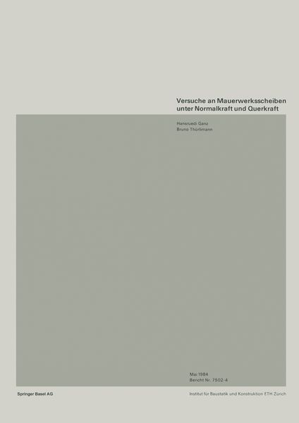 Produktbild: Versuche an Mauerwerksscheiben unter Normalkraft und Querkraft
