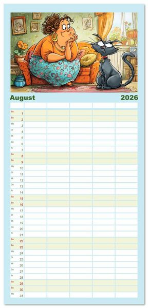 Produktbild: Familienplaner 2026 - Katzen und Frauen. Lustige Cartoons vom t&auml;glichen Chaos mit 5 Spalten (Wandkalender, 21 x 45 cm) CALVENDO