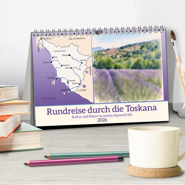 Produktbild: Rundreise durch die Toskana (Tischkalender 2026 DIN A5 quer), CALVENDO Monatskalender