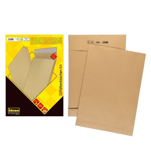 Produktbild: Idena Faltentasche 150g/m&sup2; haftklebend ohne Fenster braun DIN B4 25 St&uuml;ck 4cm Boden