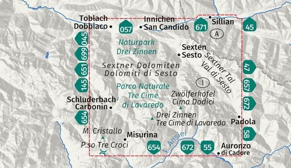 Produktbild: KOMPASS Wanderkarte 047 Naturpark Drei Zinnen, Parco Naturale Tre Cime di Lavaredo 1:25.000