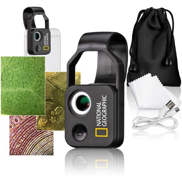 Produktbild: National Geographic 9118500 - Handy-Mikroskop 200x mit 200-facher Vergr&ouml;&szlig;erung, CPL-Filter und 2-stufiger Beleuchtung