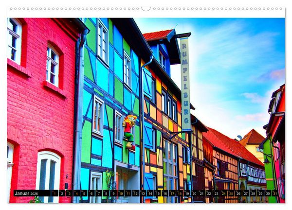 Produktbild: Facettenreiches Fachwerk (hochwertiger Premium Wandkalender 2026 DIN A2 quer), Kunstdruck in Hochglanz