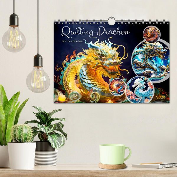 Produktbild: Quilling-Drachen - Jahr des Drachen (Wandkalender 2026 DIN A4 quer), CALVENDO Monatskalender