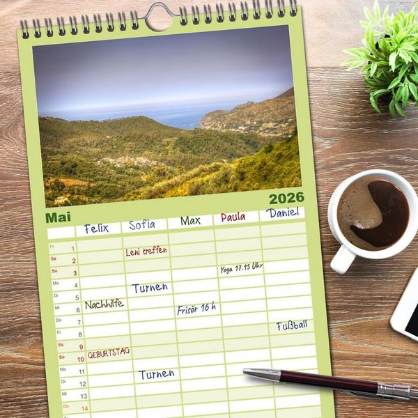 Produktbild: Familienplaner 2026 - Italienische Riviera Cinque Terre mit 5 Spalten (Wandkalender, 21 x 45 cm) CALVENDO