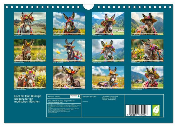 Produktbild: Esel mit Hut! Blumige Eleganz f&uuml;r ein modisches M&auml;rchen (Wandkalender 2026 DIN A4 quer), CALVENDO Monatskalender