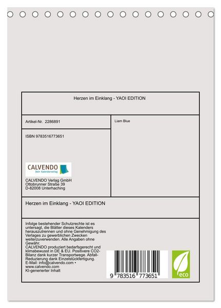 Produktbild: Herzen im Einklang - YAOI EDITION (Tischkalender 2027 DIN A5 hoch), CALVENDO Monatskalender