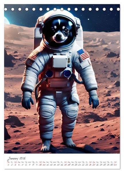 Produktbild: Chihuahua Adventure in Space (Desk Calendar 2026 DIN A5 portrait), CALVENDO 12 Month DeskCalendar