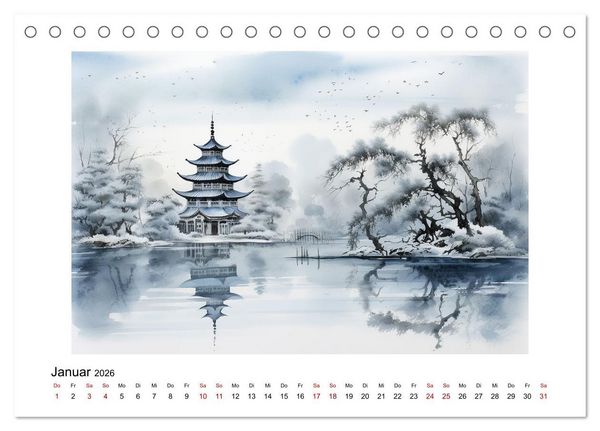 Produktbild: Heiwa - Friedliche Aquarelle im japanischen Stil (Tischkalender 2026 DIN A5 quer), CALVENDO Monatskalender