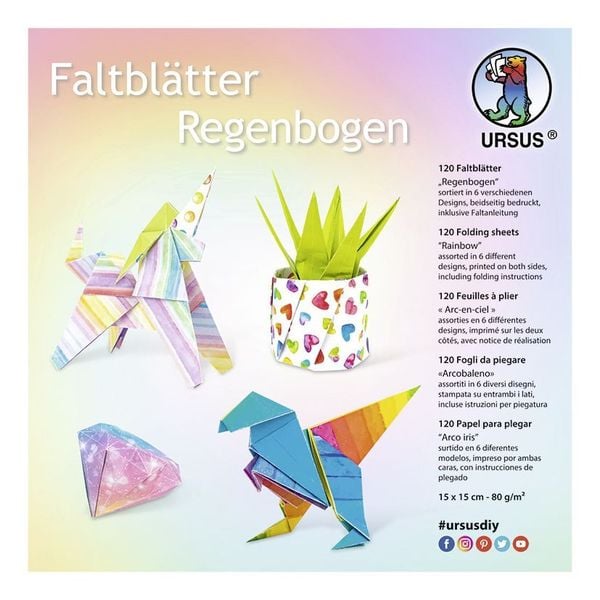 URSUS Falten Faltblätter Regenbogen, 80 g/m², 15 x 15 cm, sortiert