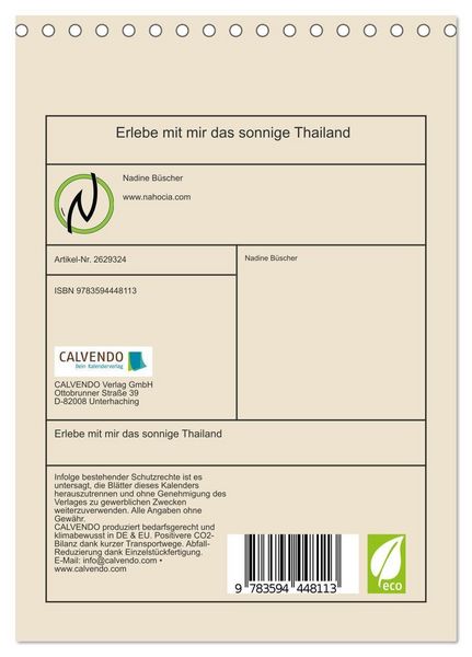 Produktbild: Erlebe mit mir das sonnige Thailand (Tischkalender 2027 DIN A5 hoch), CALVENDO Monatskalender