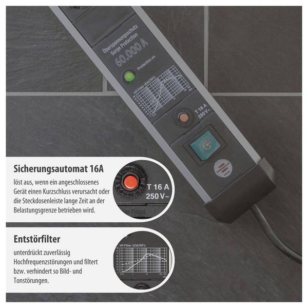 Produktbild: Brennenstuhl 1391010601 &Uuml;berspannungsschutz-Steckdosenleiste Silber, Schwarz Schutzkontakt 1 St.