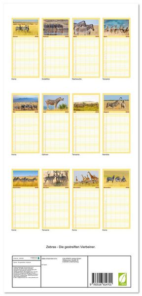 Produktbild: Familienplaner 2026 - Zebras - Die gestreiften Vierbeiner. mit 5 Spalten (Wandkalender, 21 x 45 cm) CALVENDO