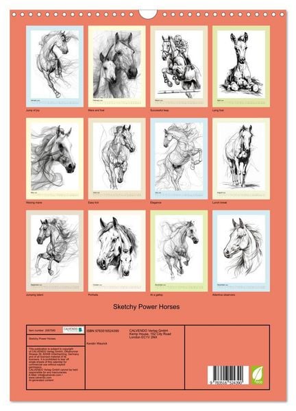 Produktbild: Sketchy Power Horses (Wall Calendar 2026 DIN A3 portrait), CALVENDO 12 Month Wall Calendar