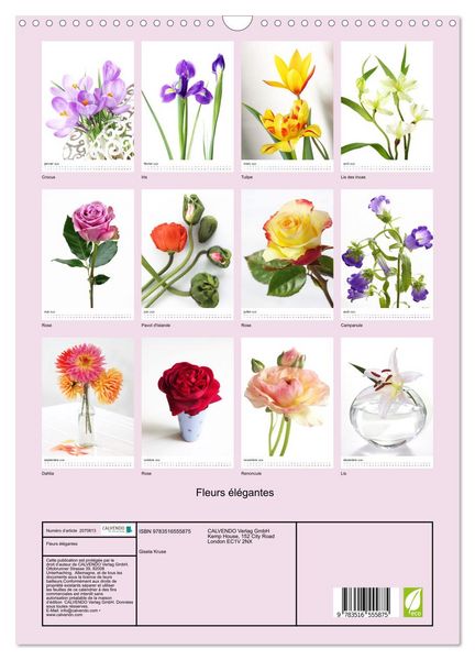 Produktbild: Fleurs &eacute;l&eacute;gantes (Calendrier mural 2026 DIN A3 horizontal), CALVENDO calendrier mensuel