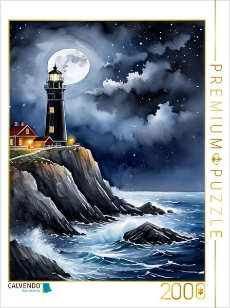 CALVENDO Puzzle Leuchtturm im Mondlicht | 2000 Teile Lege-Größe 90x67cm Foto-Puzzle für glückliche Stunden