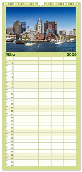 Produktbild: Familienplaner 2026 - Stadtansichten aus Boston mit 5 Spalten (Wandkalender, 21 x 45 cm) CALVENDO
