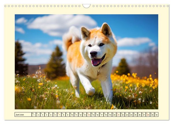 Produktbild: Akita Inu in der Natur. Japans edle und sanfte Sch&ouml;nheit (Wandkalender 2026 DIN A3 quer), CALVENDO Monatskalender