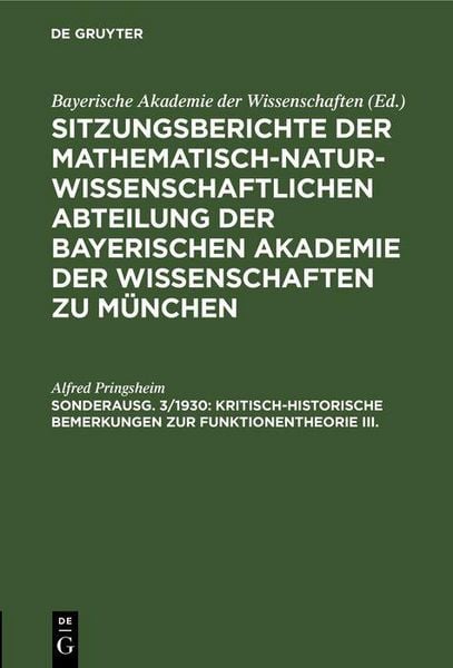 Produktbild: Kritisch-historische Bemerkungen zur Funktionentheorie III.
