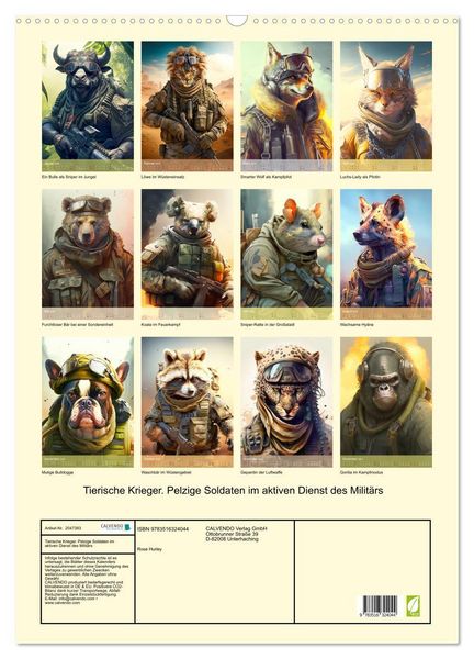 Produktbild: Tierische Krieger. Pelzige Soldaten im aktiven Dienst des Milit&auml;rs (Wandkalender 2026 DIN A2 hoch), CALVENDO Monatskalender
