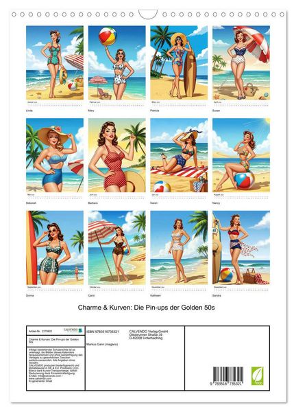 Produktbild: Charme & Kurven: Die Pin-ups der Golden 50s (Wandkalender 2026 DIN A3 hoch), CALVENDO Monatskalender