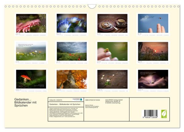 Produktbild: Gedanken... Bildkalender mit Spr&uuml;chen (Wandkalender 2026 DIN A3 quer), CALVENDO Monatskalender