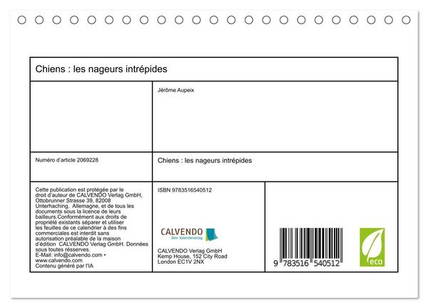 Produktbild: Chiens : les nageurs intr&eacute;pides (Calendrier de bureau 2026 DIN A5 vertical), CALVENDO calendrier mensuel
