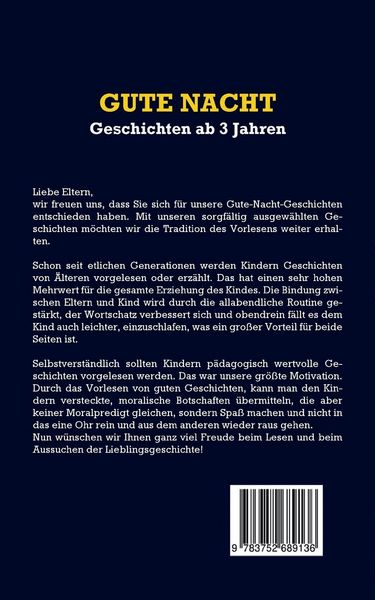 Produktbild: Gute Nacht Geschichten ab 3 Jahren: Tolle Kindergeschichten zum Lernen, Einschlafen und Tr&auml;umen - Vorlesebuch f&uuml;r Kinder ab drei Jahren