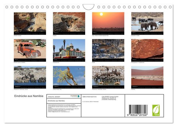 Produktbild: Eindr&uuml;cke aus Namibia (Wandkalender 2026 DIN A4 quer), CALVENDO Monatskalender
