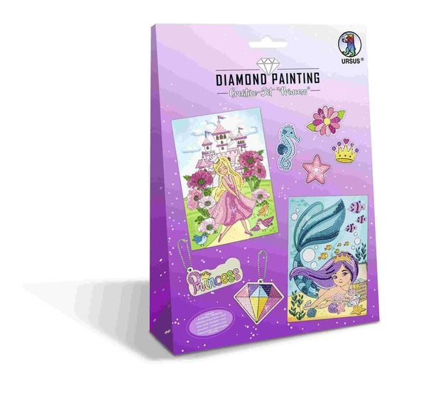 URSUS Kinder-Bastelsets Diamond Painting Creative Set Princess, 2er Karten